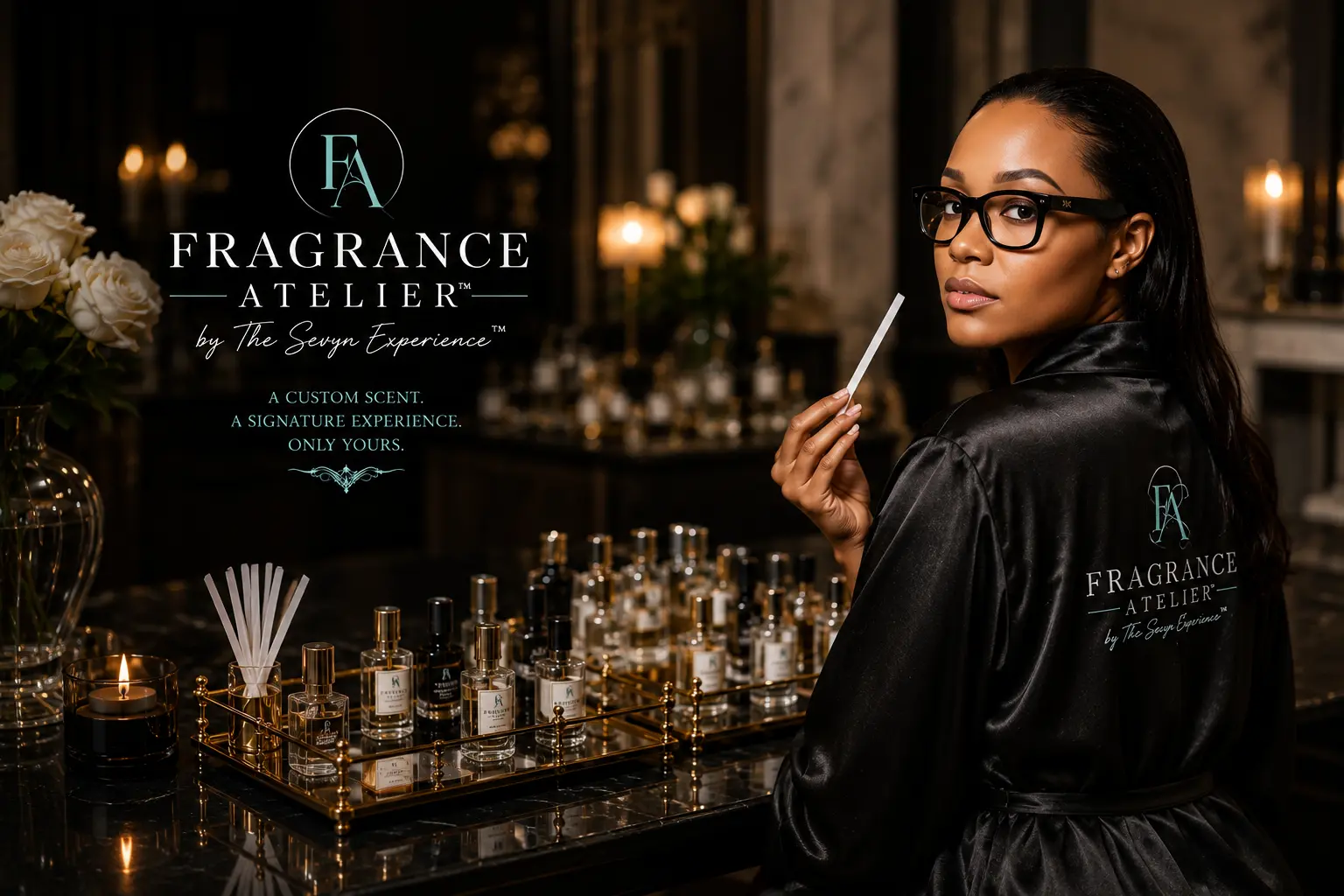 The Fragrance Atelier scent bar with guests discovering and blending fragrances